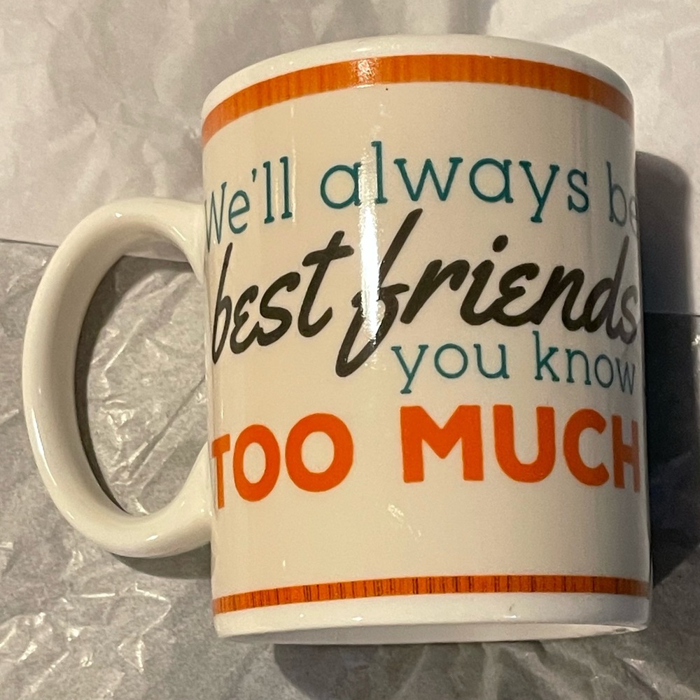 “We’ll always be best friends, you know too much” mug